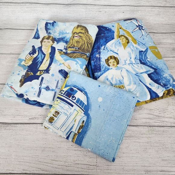 VTG 1977 STAR WARS Bibb Company Twin Sheet Set: Flat Fitted & 1 Pillowcase USA - Picture 1 of 12